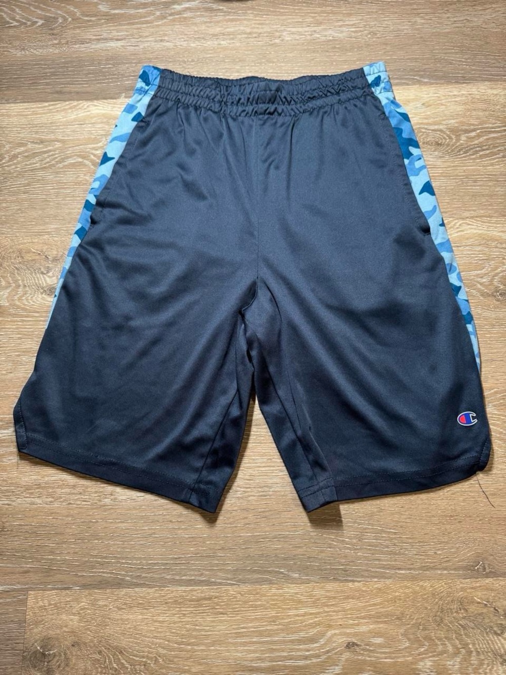 Champion Black Shorts with Blue Camo Side Panels